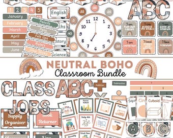 Boho Neutral Classroom Display Bundle | Editable & Printable Resources for Modern Classroom Decor | Calming Aesthetic Theme, Bulletin board