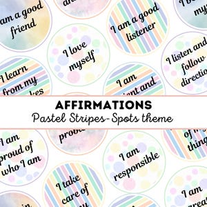 Bevestigingskaarten pastel strepen en vlekken, bewerkbaar klasdecor, afdrukbare aanpasbare instant download, positieve dagelijkse affirmaties