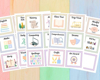 Editable Pastel Classroom Visual Timetable, Class Schedule Cards Decor, Neutral Decoration, SEN display, Boho digital download Modern Design