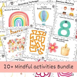 Calm Corner Activities Mindfulness Printable Posters Bundle Breathing Exercises Inhale Exhale Finger Tracing Sheets Kids Wellbeing