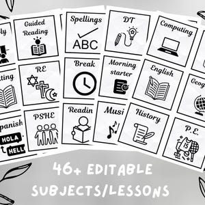 EDITIERBARE Klassenzimmer Visueller Stundenplan Stundenplan Karten Schwarz-Weiß-Klassenanzeige SEND-freundlicher druckbarer digitaler Sofort-Download