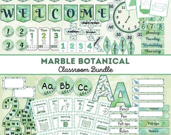 Botanical Green Classroom Decor Bundle | Calm Leafy Theme Display Set | Editable Printable Teaching Resources | Instant Digital Download