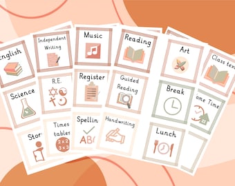EDITABLE classroom visual timetable class schedule cards aesthetic neutral class display SEN friendly downloadable digital instant download
