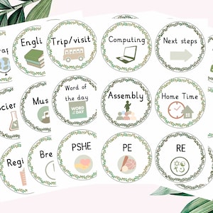 BEWERKBARE klaslokaal visueel tijdschema lesschema kaarten lommerrijke botanische klasse display SEN vriendelijke downloadbare digitale instant download