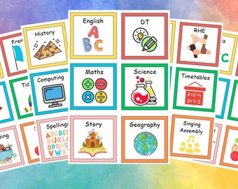 Editable Classroom Timetable Cards: Rainbow Schedule Display (Digital Download) Class Visual Timetable