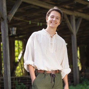 Lace-up shirt hemp/cotton fabric men's shirt, casual shirt, long-sleeved shirt model Alexander