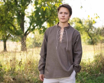 Linen shirt, stand-up collar shirt, medieval shirt, men's shirt Jakob