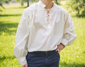 Lightweight cotton shirt with loops at the neckline Casual shirt Men's shirt model Alexander