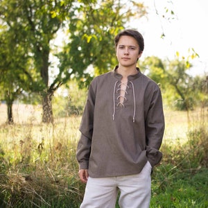 Linen shirt Stand-up collar shirt Medieval shirt Men&#39;s shirt Jakob