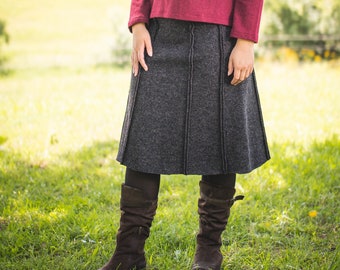 Midi wool skirt, medium-length wool skirt model "Thea", skirt made of 100% virgin wool with jersey waistband, RWS wool seal