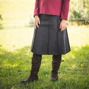 Midi wool skirt, medium-length wool skirt model "Thea", skirt made of 100% virgin wool with jersey waistband, RWS wool seal