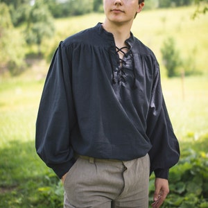 Stand-up collar shirt made of medium-weight cotton, model Konrad
