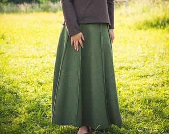 Modèle &quot;Thérèse&quot;, jupe longue en laine avec ceinture en jersey, en 100% laine vierge, laine bouillie certifiée RWS,