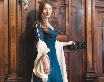 Vestido medieval modelo Isabella, vestido de lino, vestimenta histórica.