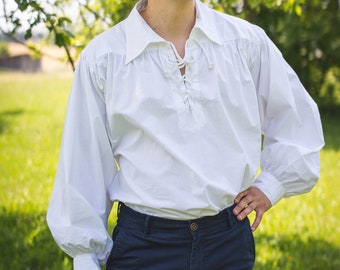 Chemise Renaissance, chemise pirate à col pointu, chemise pirate médiévale