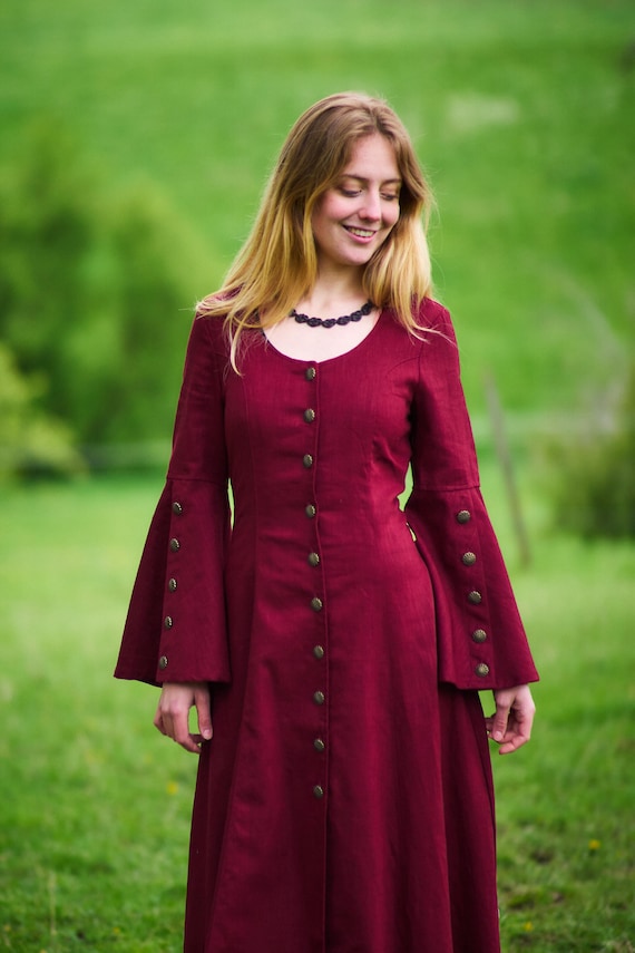 Robe boutonnée en lin, robe boutonnée en lin, robe traditionnelle