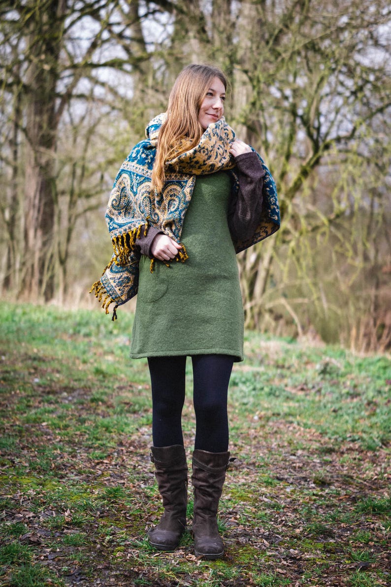 ¡¡¡REBAJAS!!! ¡¡¡ARTÍCULOS EN LIQUIDACIÓN!!! Vestido lencero con bolsillos, vestido camisero, vestido camisero largo, túnica, minivestido de pura lana virgen, modelo Marie imagen 7