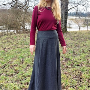 Merino wool skirt, herringbone pattern, ankle-length skirt, maxi skirt, wool skirt with lacing, vintage skirt, sustainable fashion image 16