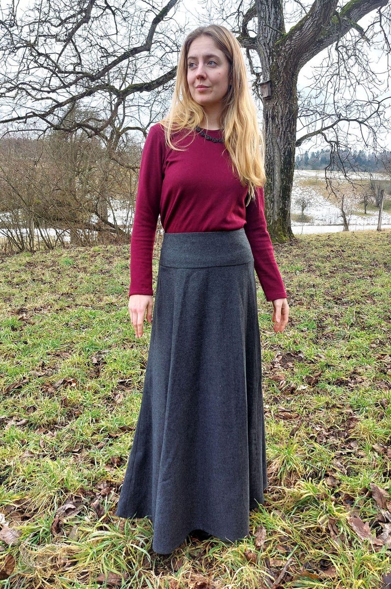 Merino wool skirt, herringbone pattern, ankle-length skirt, maxi skirt, wool skirt with lacing, vintage skirt, sustainable fashion image 16