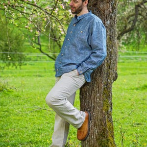Sommerliche Leinenhose, legere Freizeithose, Hose mit Gürtelschlaufen, lange Hose, Hose mit Taschen, elegante Leinenhose "Florian"