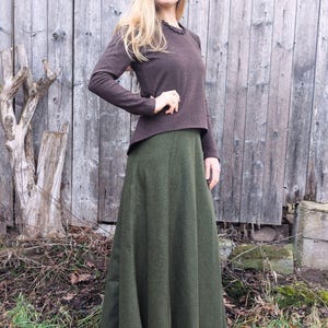 Merino wool skirt, herringbone pattern, ankle-length skirt, maxi skirt, wool skirt with lacing, vintage skirt, sustainable fashion image 7