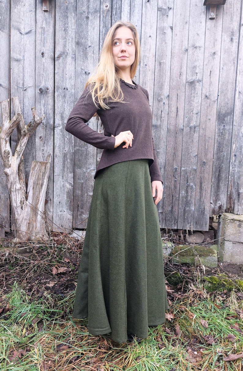 Merino wool skirt, herringbone pattern, ankle-length skirt, maxi skirt, wool skirt with lacing, vintage skirt, sustainable fashion image 7