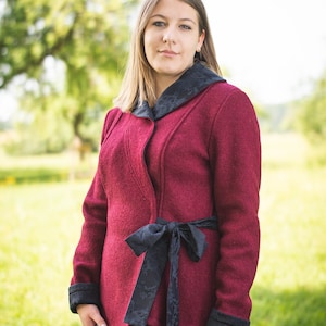 Wrap jacket made of wool walk model Clarissa wool jacket short jacket Red