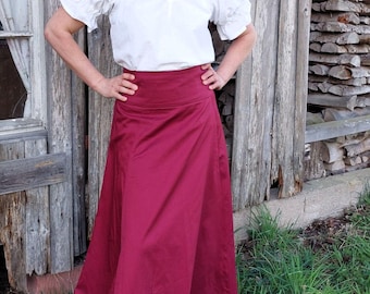 Lace-up skirt made of cotton, floor-length skirt, panel skirt with wide waistband, waistband skirt, figure-hugging skirt, skirt