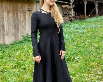 Vestido de corte A, vestido largo de lana virgen, vestido de lana, vestido de manga larga, vestido largo, vestido abrigado, vestido suéter, vestido sudadera