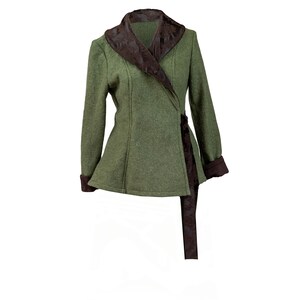 Wrap jacket made of wool walk model Clarissa wool jacket short jacket Green