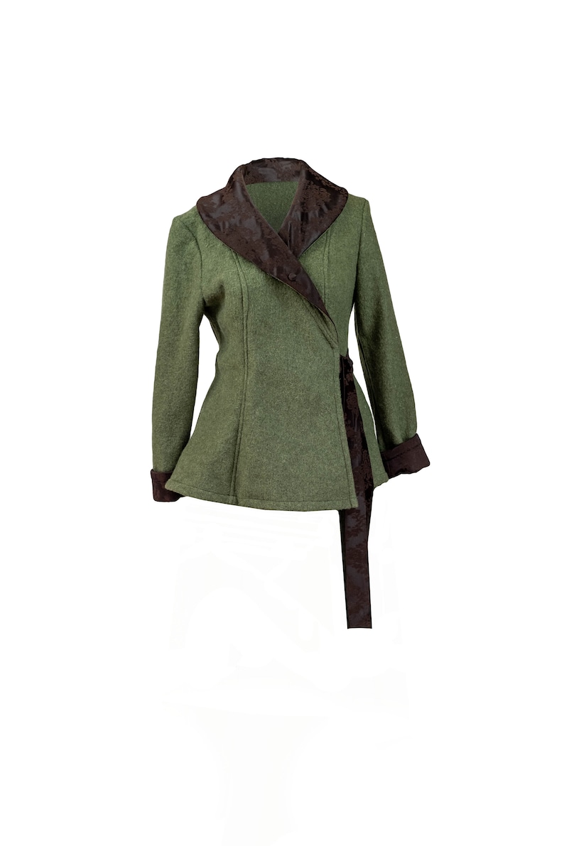 Wrap jacket made of wool walk model Clarissa wool jacket short jacket Green