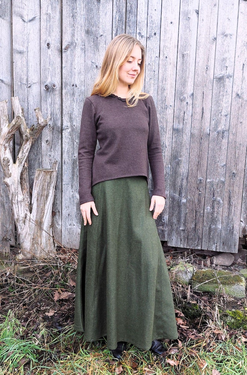 Merino wool skirt, herringbone pattern, ankle-length skirt, maxi skirt, wool skirt with lacing, vintage skirt, sustainable fashion image 11