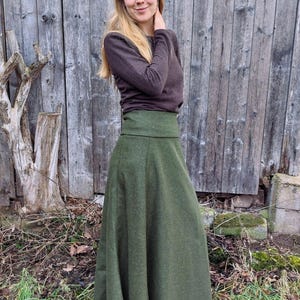 Merino wool skirt, herringbone pattern, ankle-length skirt, maxi skirt, wool skirt with lacing, vintage skirt, sustainable fashion image 3
