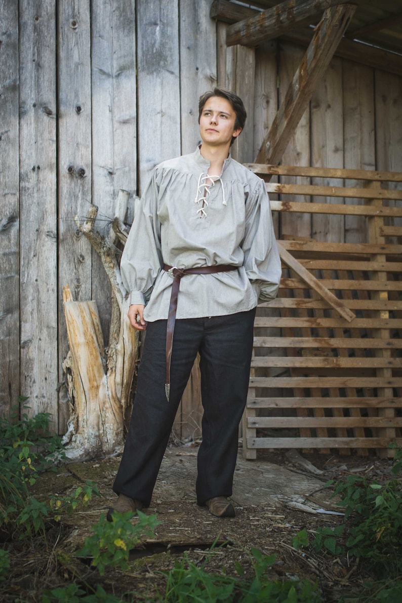 Stand-up collar shirt made of medium-weight cotton, model Konrad Gray