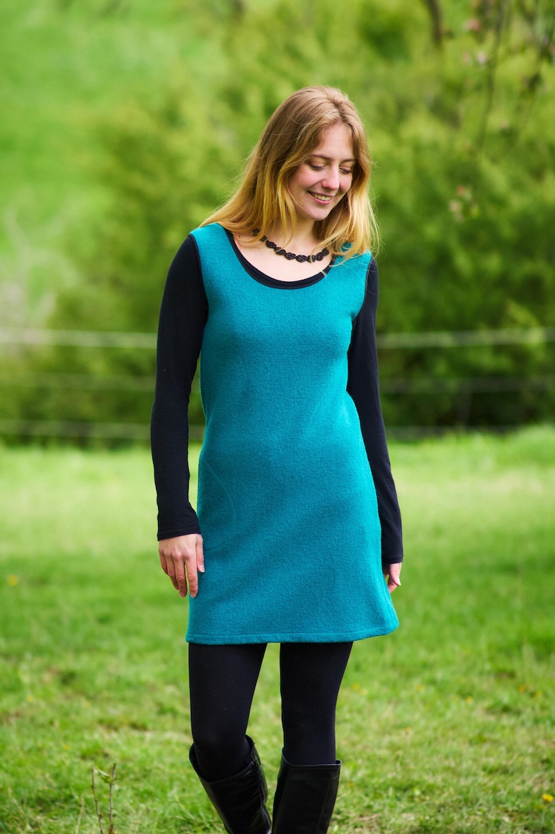 ¡¡¡REBAJAS!!! ¡¡¡ARTÍCULOS EN LIQUIDACIÓN!!! Vestido lencero con bolsillos, vestido camisero, vestido camisero largo, túnica, minivestido de pura lana virgen, modelo Marie Petrol