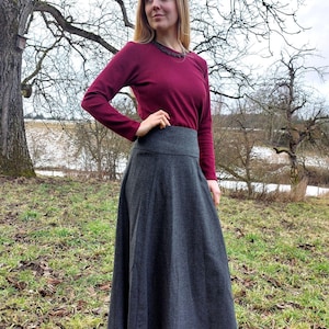 Merino wool skirt, herringbone pattern, ankle-length skirt, maxi skirt, wool skirt with lacing, vintage skirt, sustainable fashion image 17