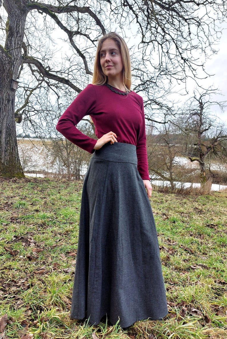 Merino wool skirt, herringbone pattern, ankle-length skirt, maxi skirt, wool skirt with lacing, vintage skirt, sustainable fashion image 17