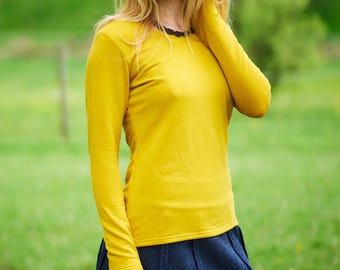Lined long-sleeved shirt made of organic cotton, long-sleeved shirt, lightweight sweater, sweatshirt, long-sleeved T-shirt, thermal shirt, warm long-sleeved shirt