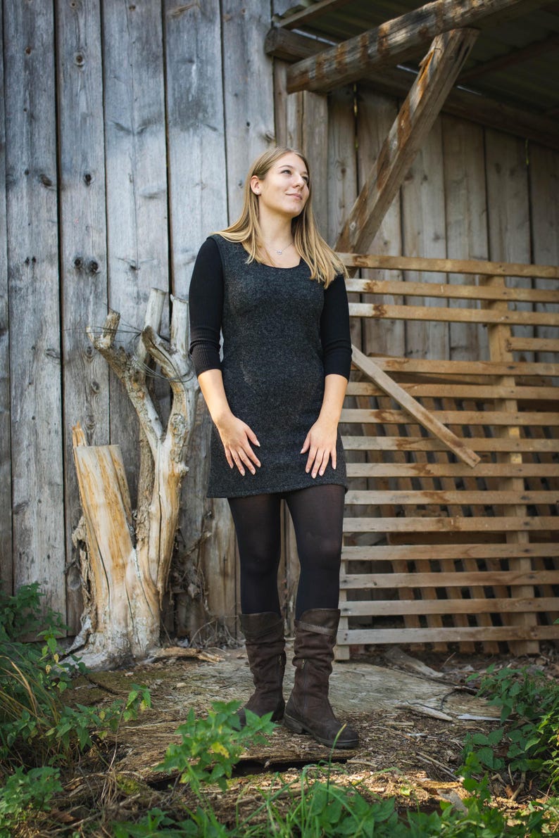 ¡¡¡REBAJAS!!! ¡¡¡ARTÍCULOS EN LIQUIDACIÓN!!! Vestido lencero con bolsillos, vestido camisero, vestido camisero largo, túnica, minivestido de pura lana virgen, modelo Marie imagen 8