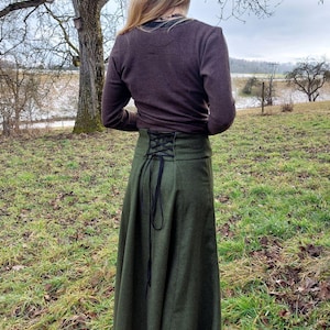 Merino wool skirt, herringbone pattern, ankle-length skirt, maxi skirt, wool skirt with lacing, vintage skirt, sustainable fashion image 15