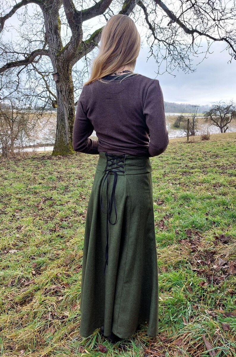 Merino wool skirt, herringbone pattern, ankle-length skirt, maxi skirt, wool skirt with lacing, vintage skirt, sustainable fashion image 15