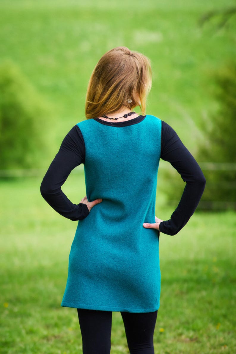 ¡¡¡REBAJAS!!! ¡¡¡ARTÍCULOS EN LIQUIDACIÓN!!! Vestido lencero con bolsillos, vestido camisero, vestido camisero largo, túnica, minivestido de pura lana virgen, modelo Marie imagen 6