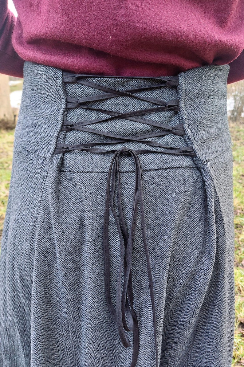 Merino wool skirt, herringbone pattern, ankle-length skirt, maxi skirt, wool skirt with lacing, vintage skirt, sustainable fashion image 18