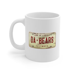 Caneca de café com placa Illinios estilo anos 70 que diz Da Bears, Chicago NFL Football Vintage Antique Automotive Rusty 11 onças