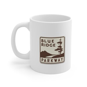 Coffee Mug with 1980s Style Blue Ridge Parkway Sign, Virginia, North Carolina, Sign, Vintage Antique Automotive Transportation 11oz