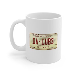Caneca de café com placa de Illinois estilo anos 1970 que diz Da Cubs, Chicago MLB Basketball Vintage Antique Automotive Rusty 11 onças
