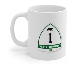 Caneca de café California Route US 1, placa de rodovia estilo anos 1940, vintage antigo automotivo 11 onças