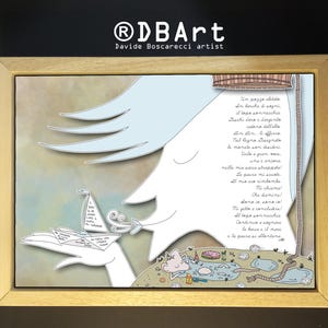 Quadro in legno fatto a mano con illustrazione digitale – Idea regalo originale con confezione in feltro. Parole Appese #02.