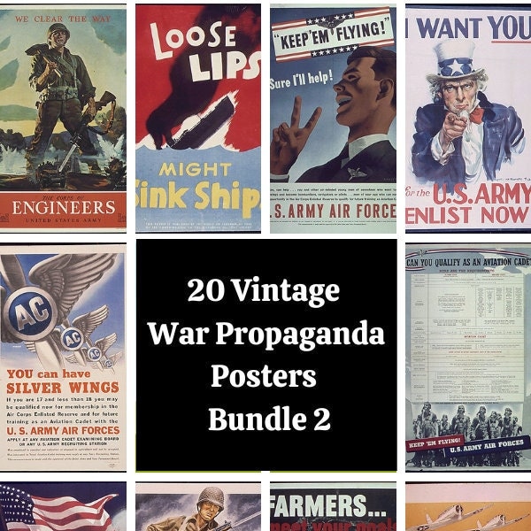 20 Vintage War Propaganda Posters Design Bundle High Quality Digital Designs 2