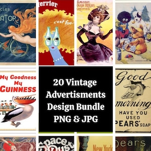 20 Vintage Anzeigen Bundle 1 Hochwertige Designs PNG & JPG Kartenherstellung